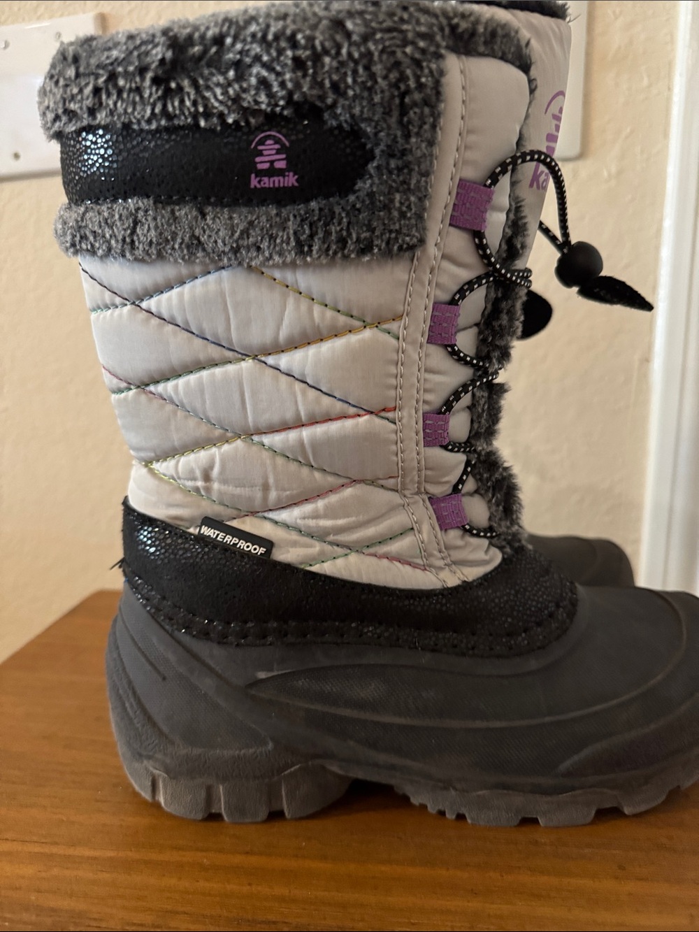 Kamik Gray, Purple and Black Girls' Waterproof Snow Boot
